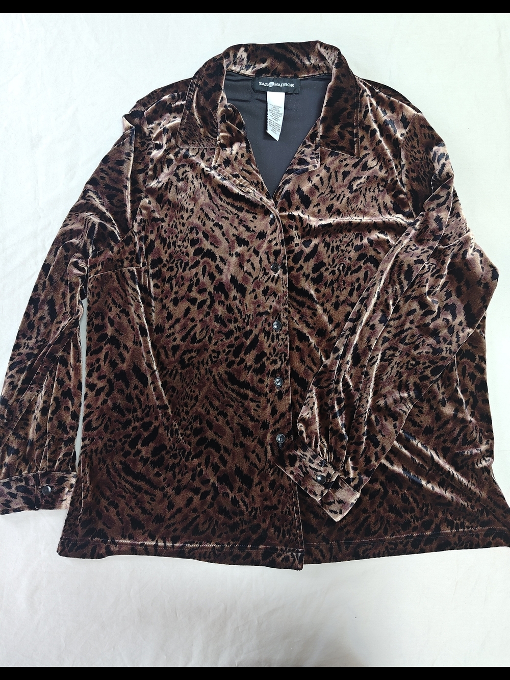 Sag Harbor Brown Leopard Velvet Button-Front Shirt